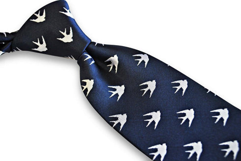 navy tie with swallow bird silhouette design